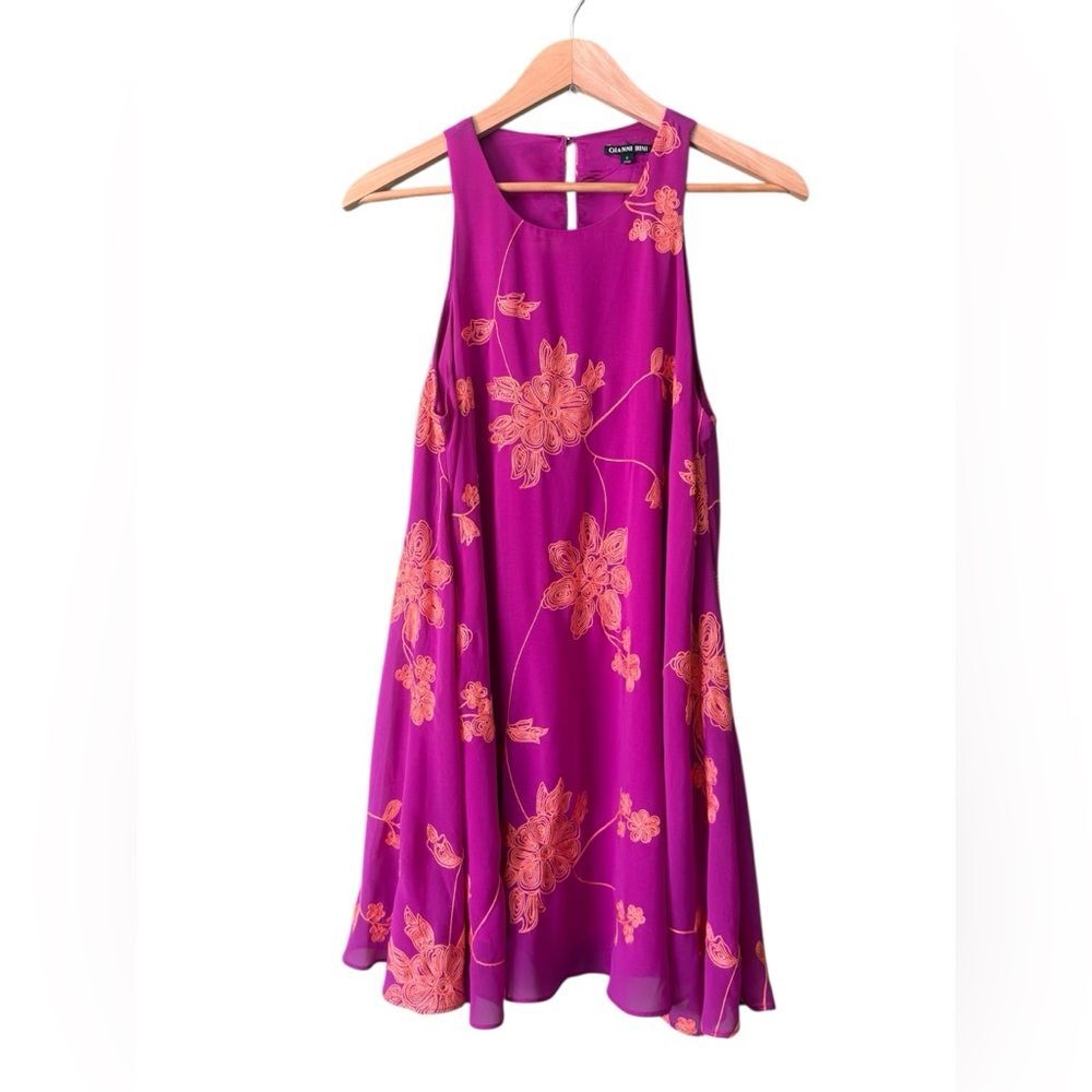 Gianni Bini Fuschia Orange Floral Embroidered Shift Dress Sz S